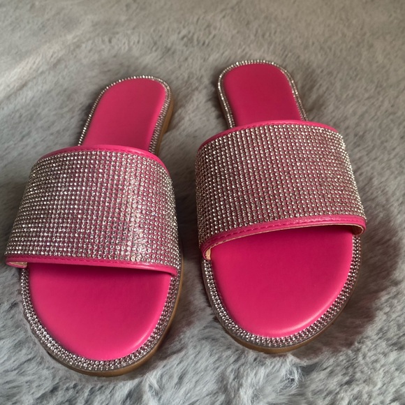 Sparkly PINK / Rose red rhinestone slide sandals - Picture 3 of 3